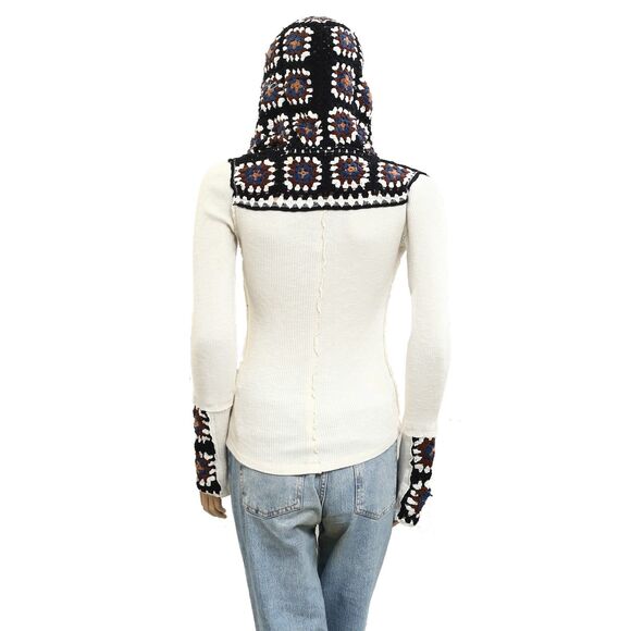 Free People Roswell Cuff Blouse Top Hoodie Crochet Ribbed Long Sleeve S 282404 - Picture 9 of 11